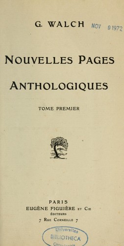 Nouvelles pages anthologiques