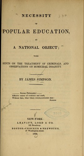 Necessity of popular education, as a national object