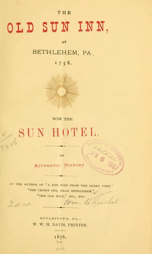 The old Sun inn, at Bethlehem, Pa., 1758