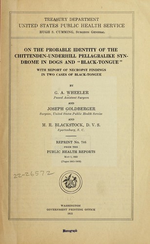 On the probable identity of the Chittenden-Underhill pellagralike syndrome in dogs and "black-tongue" with report of necropsy findings in two cases of black-tongue