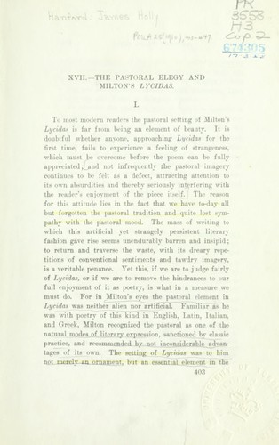 The pastoral elegy and Milton's Lycidas