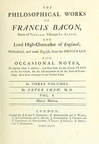 The philosophical works of Francis Bacon