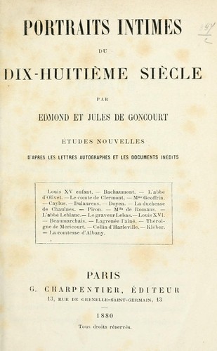 Portraits intimes du dix-huitième siècle