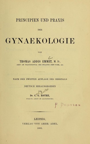 Principien und Praxis der Gynaekologie