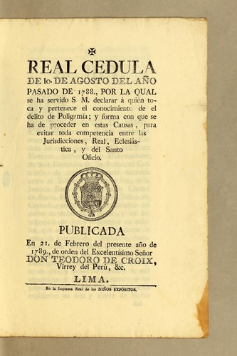 Real cedula de 1°. de agosto del año pasado de 1788