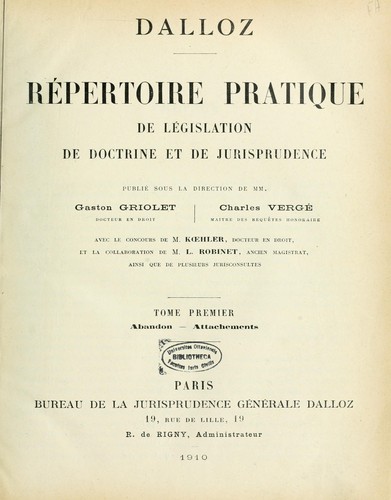 Répertoire pratique de législation, de doctrine et de jurisprudence