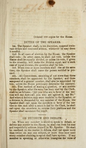 Rules of the House of Representatives for the session of 1865