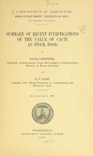 Summary of recent investigations of the value of cacti as stock food