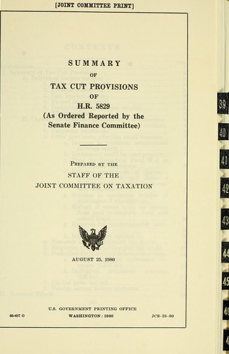Summary of tax cut provisions of H.R. 5829 (as ordered reported by the Senate Finance Committee)
