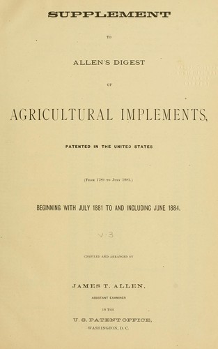 Supplement to Allen's Digest of Agricultural implements
