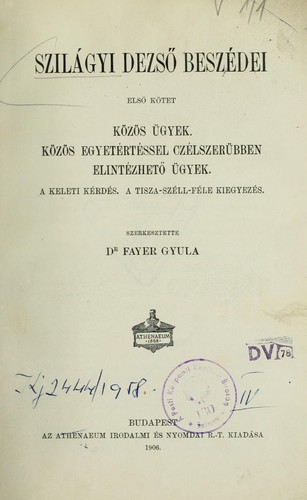 Szilágyi Dezsö beszédei