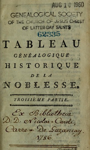 Tableau généalogique, historique de la noblesse