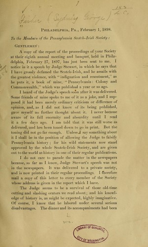 To the members of the Pennsylvania Scotch-Irish society