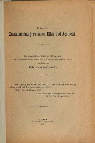 Ueber den Zusammenhang zwischen Ethik und Aesthetik von Micha Joseph Berdyczewski