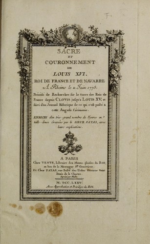 Sacre et couronnement de Louis XVI. roi de France et de Navarre