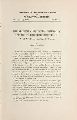 The aluminum reduction method as applied to the determination of nitrates in "alkali" soils