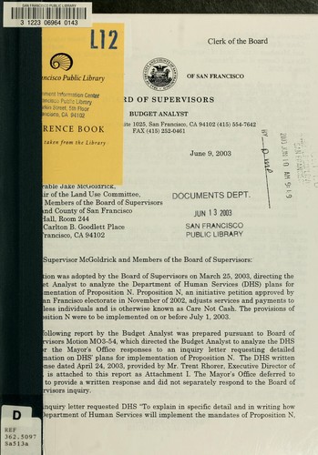 [Analysis of the Department of Human Services plans for the implementation of Proposition N.]