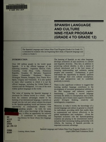 Spanish language and culture nine-year program (grade 4 to grade 12)