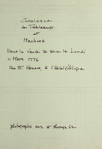 Catalogue de tableaux et marbres