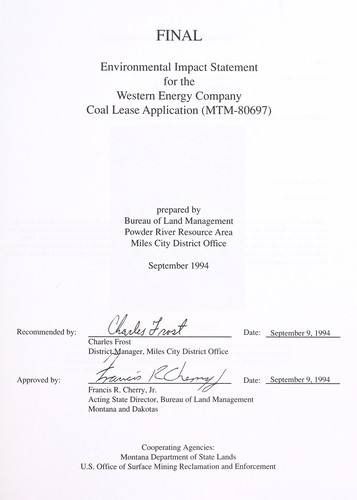 Final environmental impact statement for the Western Energy Company Coal Lease Application (MTM-80697)
