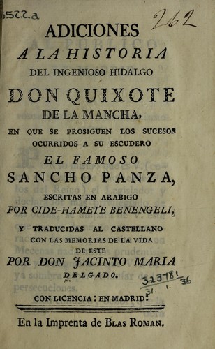 Adiciones a la historia del ingenioso hidalgo Don Quixote de la Mancha