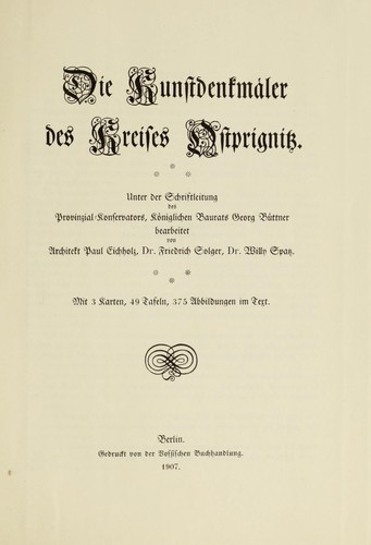 Die Kunstdenkmaler Kreises Ostprignitz
