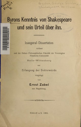 Byrons Kenntnis von Shakespeare und sein Urteil über ihn