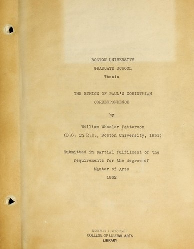 (The) ethics of Pauls  Corinthian correspondence ..