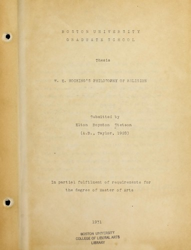 W.E. Hocking's philosophy of religion ..