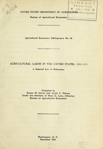 Agricultural labor in the United States, 1915-1935