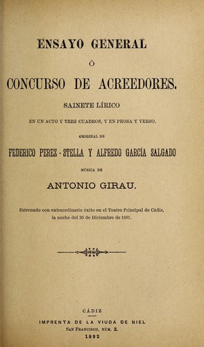 Ensayo general, o, Concurso de acreedores