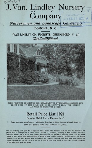 Retail price list 1921