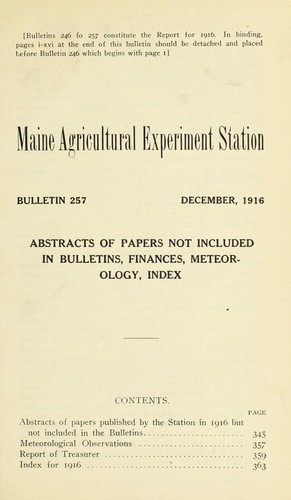 Abstracts of papers not included in bulletins, finances, meteorology, index