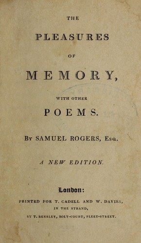 The Pleasures of memory, with other poems... a new edition