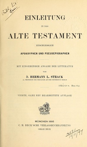 Einleitung in das Alte Testament einschliesslich apokryphen und pseudepigraphen