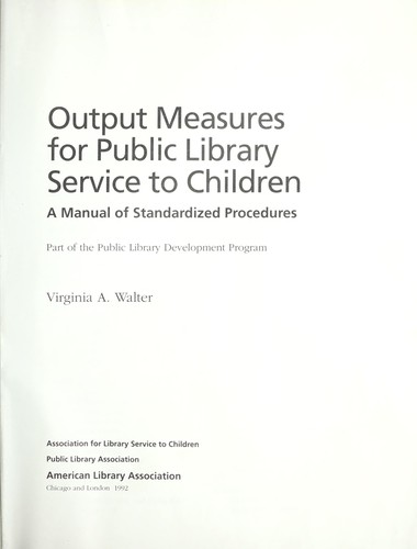 Output Measures for Public Library Service to Children