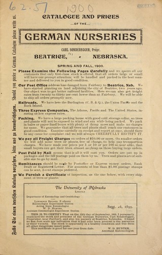 Catalogue and prices of the German Nurseries