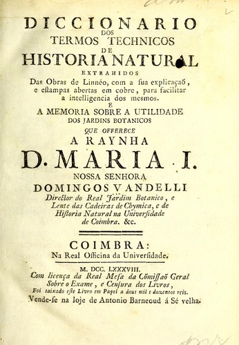 Diccionario dos termos technicos de historia natural