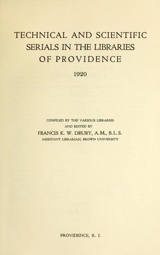 Technical and scientific serials in the libraries of Providence, 1920