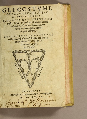 Gli costumi, le leggi, et l'usanze di tutte le genti