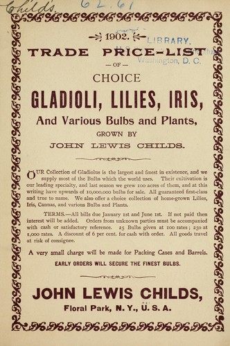 Trade price-list of choice gladioli, lilies, iris and various bulbs and plants