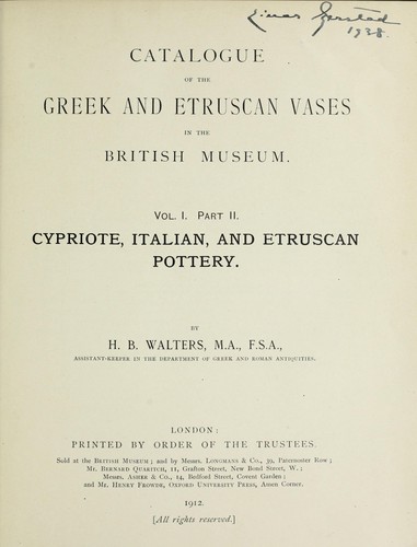 Catalogue of the Greek and Etruscan vases in the British Museum
