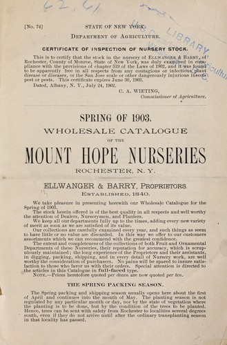 Wholesale catalogue of the Mount Hope Nurseries