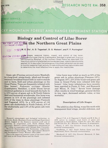 Biology and control of lilac borer in the northern Great Plains