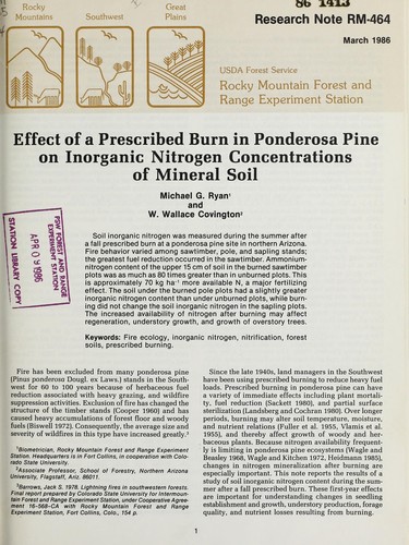 Effect of a prescribed burn in ponderosa pine on inorganic nitrogen concentrations of mineral soil
