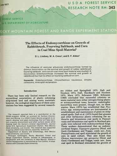 The effects of endomycorrhizae on growth of rabbitbrush, fourwing saltbush and corn in coal mine spoil material