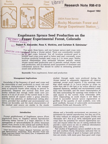 Engelmann spruce seed production on the Fraser Experimental Forest, Colorado