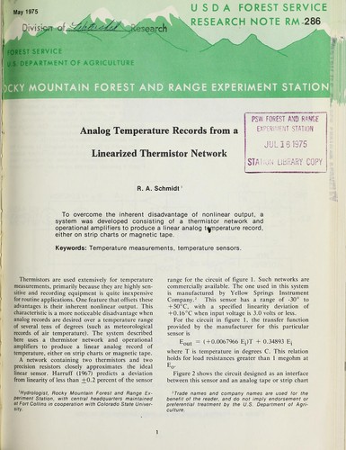 Analog temperature records from a linearized thermistor network