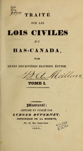 Trait́e sur les lois civiles du Bas-Canada