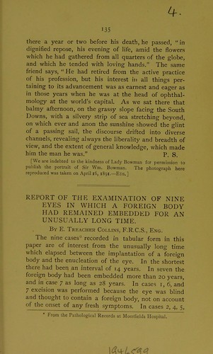 Report of the examination of nine eyes in which a foreign body had remained embedded for an unusually long time